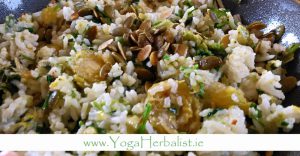 Curried Brussels with Rosemary Rice